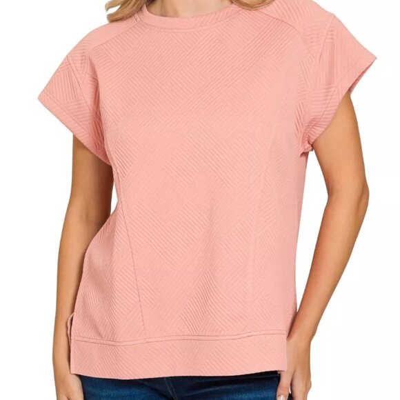 Zenana Textured Knit Jacquard Short Sleeve Top - Picture 1 of 3